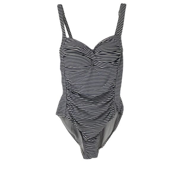 Nip Tuck Swimsuit Size 4 One Piece Slimming Navy Blue White Striped Ruched Sides - Picture 1 of 10